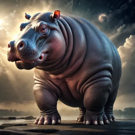 masterpiece HDR cinematic photo of a celestial hippo, dynamic scene, detailed skin, detailed face, detailed textures, absurd resolution <lora:add-detail-xl:1>