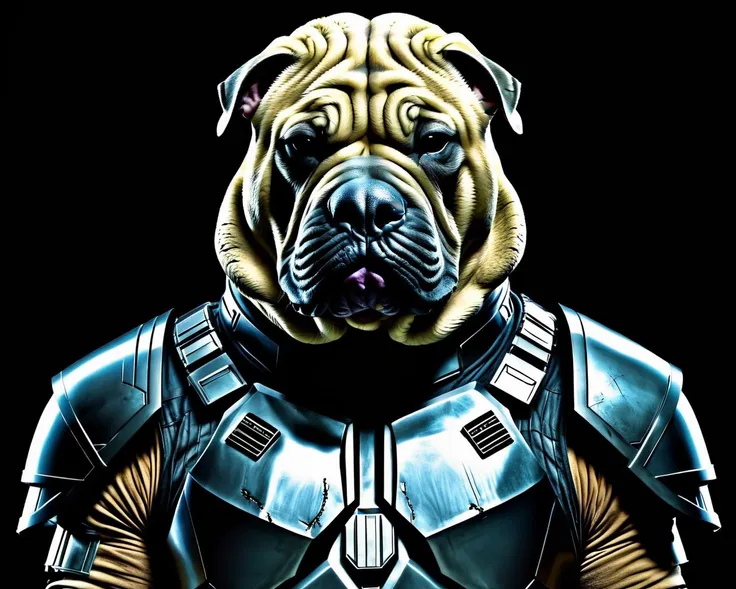 <lora:mandalorian_SDXL:0.5> mandalorian<lora:Grogu:0.8>, dark cyberpunk illustration of brutal Young Shar Pei of Opulence, in a world without hope, ruled by ruthless criminal corporations, best quality, high resolution, luxurious sharp focus, magical atmosphere, dynamic dramatic composition, beautiful, dynamic, complex artistic color composition, stunning