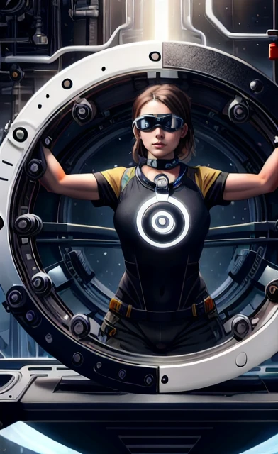 Lauren_LaForge-is-a-female-engineer-working-on-the-latest-mechanics, wearing-(((goggles-around-neck)))-and-mechanic's-clothes, (((, <lora:YinYangTech:0.6>, yinyang, electric-flow, yinyangtech))), (short-dark-brown-hair-in-a-bun), <lora:AdvancedEnhancer:1.3>, <lora:neg4all_bdsqlsz_V3.5:0.8>, <lora:GoodHands-beta2:1>, (Clutter-Mechanical:0.25), <lora:LORA-XenoDetailer-v3:0.55>