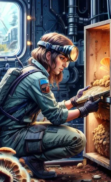 Lauren_LaForge-is-a-female-engineer-working-on-the-latest-mechanics, wearing-((goggles-on-eyes))-and-mechanic's-clothes, (((, <lora:MyceliumTech:0.5>, spongy, psychedelic, mycelia, scifi, myceliumtech))), (dark-brown-hair-that-is-tied-up), <lora:AdvancedEnhancer:1.3>, <lora:neg4all_bdsqlsz_V3.5:0.8>, <lora:GoodHands-beta2:1>, (Clutter-Mechanical:0.25), <lora:LORA-XenoDetailer-v3:0.55>