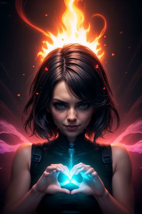 a woman holding a glowing heart in her hands