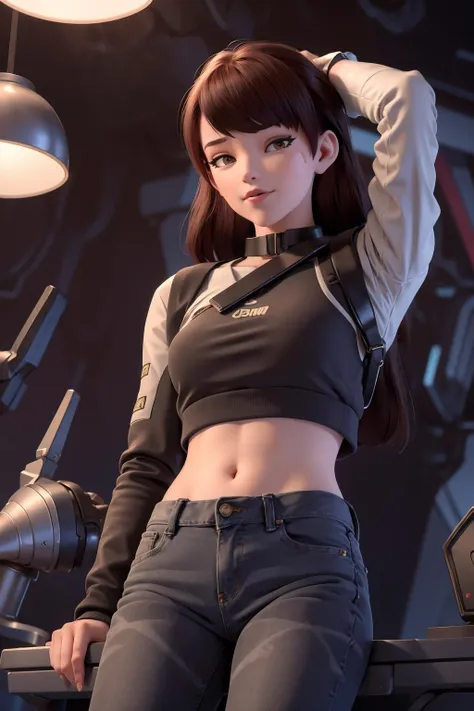 NSFW, 8k,highres, 1girl, indoors. looking at the viewer,  crop top, jeans, 
<lora:dva4-real:0.9>