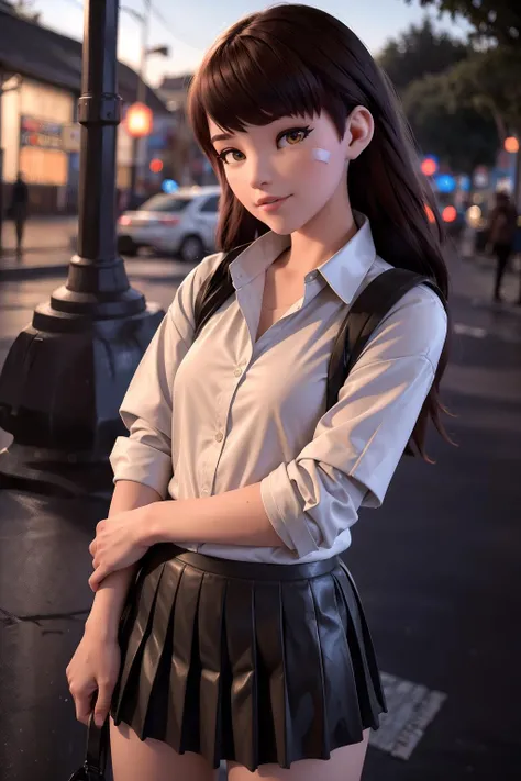 NSFW, 8k,highres, 1girl, street, crowd, night, street light, wet, rain,   front view, looking at the viewer, standing, white shirt,  pleated skirt , small black leather jecket, 
<lora:dva4-real:0.9>