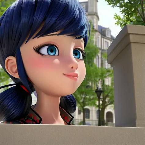 masterpiece, best quality, intricate details, perfect lighting, m4ri woman, 1girl, portrait, short twintails, dark blue hair, bluebell eyes, close-up, outdoors, <lora:m4ri-128d-32a-reg2-step00011600:1>