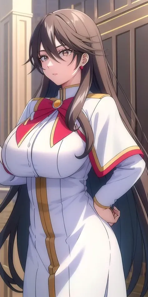 1 Anime girl in school costume posing seductively for the camera, chest grabbing, hand on chest, beautiful  face, (big fit ass , big fit ass butt, curved), (touching the chest, peito apertado),