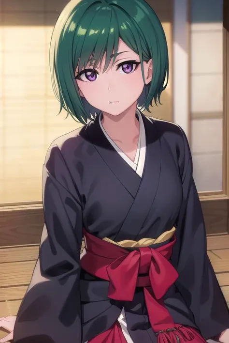 nozomikujo, <lora:nozomikujo-lora-nochekaiser:1>,
nozomi, short hair, green hair, (purple eyes:1.1),
BREAK nozomishinigami, japanese clothes, kimono, hakama, black kimono, black hakama,
BREAK looking at viewer, full body,
BREAK outdoors, night,
BREAK <lyco:GoodHands-beta2:1>, (masterpiece:1.2), best quality, high resolution, unity 8k wallpaper, (illustration:0.8), (beautiful detailed eyes:1.6), extremely detailed face, perfect lighting, extremely detailed CG, (perfect hands, perfect anatomy),