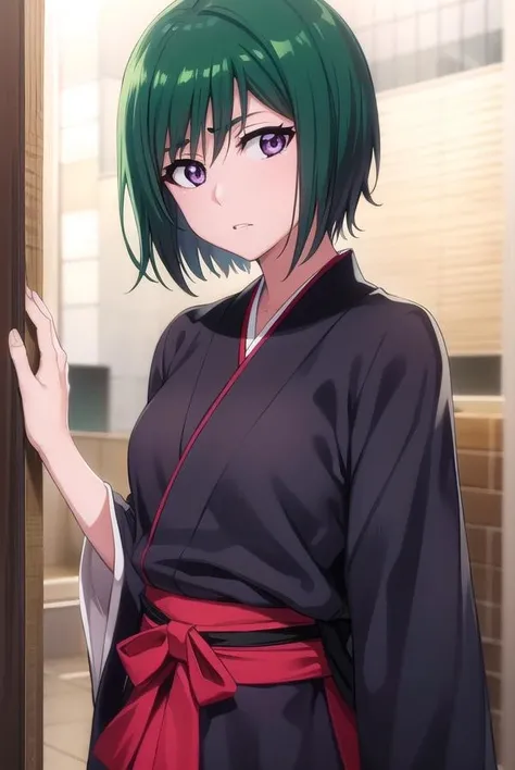 nozomikujo, <lora:nozomikujo-lora-nochekaiser:1>,
nozomi, short hair, green hair, (purple eyes:1.1),
BREAK nozomishinigami, japanese clothes, kimono, hakama, black kimono, black hakama,
BREAK looking at viewer, full body,
BREAK outdoors, night,
BREAK <lyco:GoodHands-beta2:1>, (masterpiece:1.2), best quality, high resolution, unity 8k wallpaper, (illustration:0.8), (beautiful detailed eyes:1.6), extremely detailed face, perfect lighting, extremely detailed CG, (perfect hands, perfect anatomy),