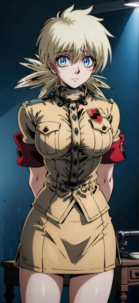 (1girl), (German army female officer:1.7), (large breasts) (wearing a dark grey military uniform:1.3), (swastika_armband:1.4),