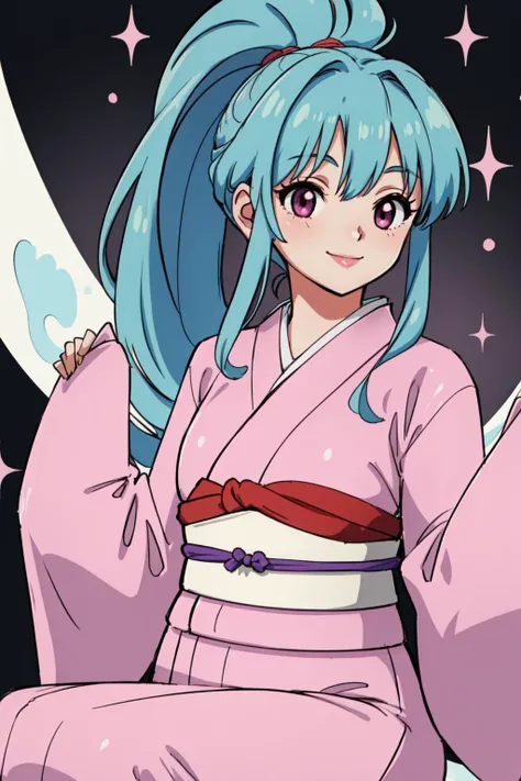 1girl, solo, 1girl,pink kimono,japanese clothes,sleeves past wrists, smile, dynamic angle, masterpiece, best quality, colorful,  <lora:botan:0.7>