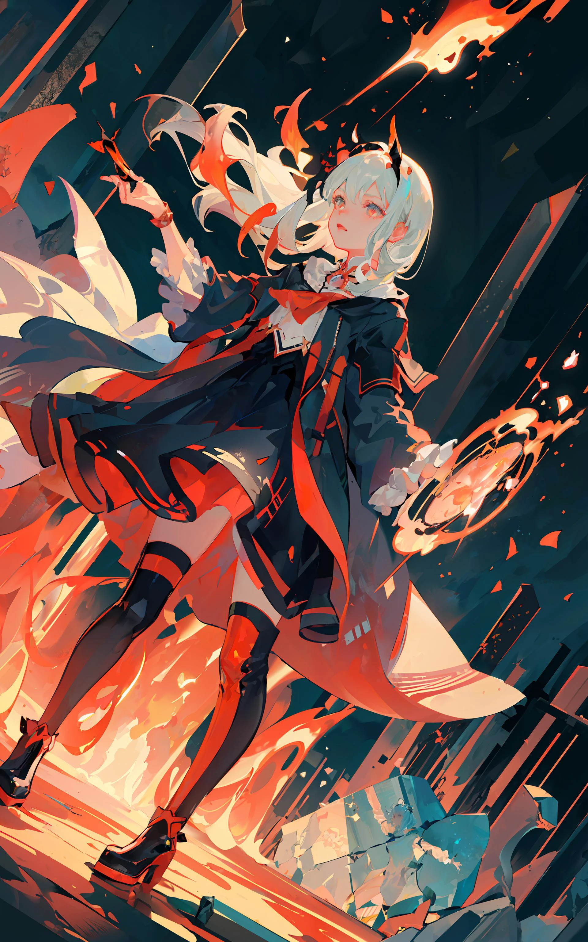 ((masterpiece,best quality)), (1girl, solo:1.4), (negative space:1.4), (dutch angle:1.3), fantasy, colorful, vivid ,fire, gem, fireflies, <lora:pastelmix-lora:0.7:OUTALL>, stone, ruins , pyrokinesis, (volcano), detailed background, dungeon, lamp, floating hair, magical girl, wand,