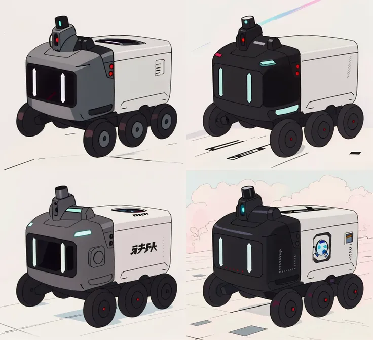 a colorized image of
white backside part of robot, black part front end of robot, wheels black
anime art style from 80 years, 2D artstyle, <lora:smv1:1>