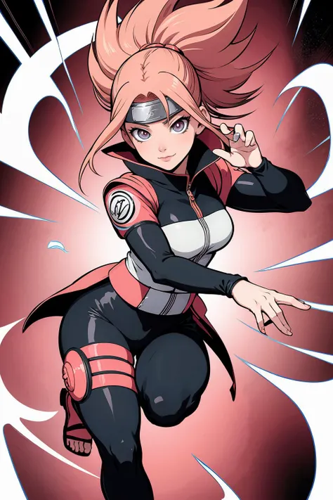 An electrifying illustration of a Naruto female character, masterfully designed by the renowned artist Masashi Kishimoto. Her vibrant presence, dynamic pose, and signature features showcase Kishimoto's ability to create memorable and visually striking characters.