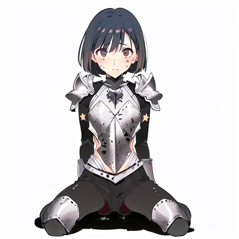 <lora:trou:1>,(best quality, masterpiece), (1girl, solo, detailed face, detailed brown eyes, black hair + short curved bob, small breasts),
(clad in damaged and soiled leather armor, boots), (despair), wariza,
(devastated medieval village, starry night sky), (heavy Monochrome:1.1),