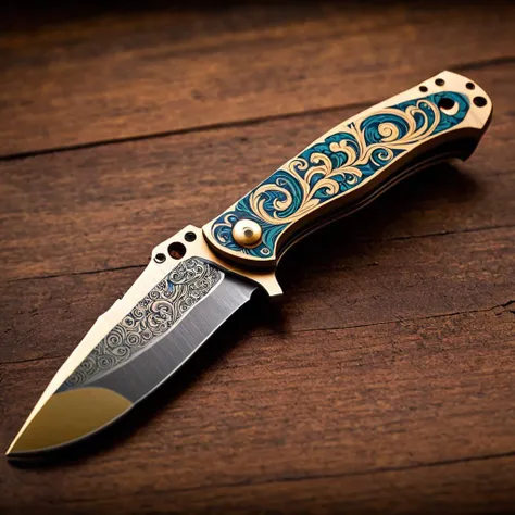 concept art Thai folding knife in the style of a woodblock print poland, product showcase <lora:Knife_XL_FFusion:1> . digital artwork, illustrative, painterly, matte painting, highly detailed