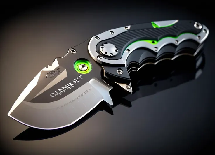 concept art folding knife tactical knife engraved blade, octane render, Techno knife, Hurricane, tilt shift, Disgusting, Side lighting, F/1.8, Unsplash, adobe lightroom, art by Vincent Callebaut, a folding knife <lora:FF-Knives-XL-Cr2-v0163:1> . digital artwork, illustrative, painterly, matte painting, highly detailed