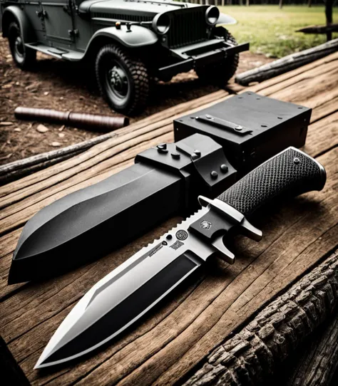 Film noir style <lora:Knife-FFusion-LoRA-FA:1>, <lora:FFusion-Stage-o8A-1:1> Real estate photography style a knife sitting on top of a piece of wood next to a piece of wood with a knife sticking out of it's blade on top of a piece of wood that has a piece of wood that has been taken out of wood with some sort of wood that has been taken out of it and has been taken out of it, gradient, gradient background, military, military vehicle, tank focus, vehicle focus, (Cathode tube:1.3) . Professional, inviting, well-lit, high-resolution, property-focused, commercial, highly detailed . Monochrome, high contrast, dramatic shadows, 1940s style, mysterious, cinematic