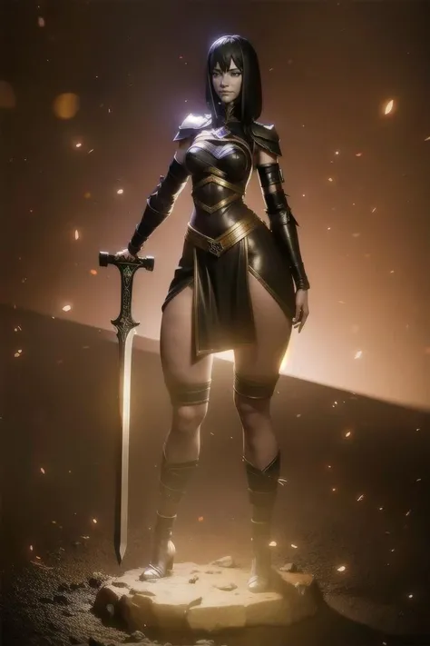 <lora:STT3Dv1:1>, (dark fantasy:1.3) ,shadow, woman, knight, armor, sword, ambrosia Masterpiece volumetric lighting light particles, black hair, stt