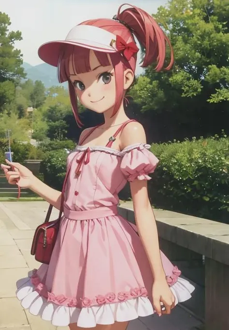 Anime girl in pink dress holding a cell phone and looking at it - SeaArt AI