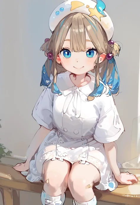 score_9,score_8_up,score_7_up,score_6_up,score_5_up,
<lora:jelee-chan CAME:1>, 1girl, 20yo, adult, bandaid, bangs, blonde hair, blue eyes, blue hair, blush, brown hair, closed mouth, hair bobbles, hair ornament, hat, jeleechan, jewelry, long hair, looking at viewer, multicolored hair, short sleeves, sleeves past wrists, smile, socks, solo, twintails, virtual youtuber, white dress, white footwear, white headwear, white shirt,
<lora:GLOSS:1>, <lora:AIã¤ã©ã¹ããããã:1>,