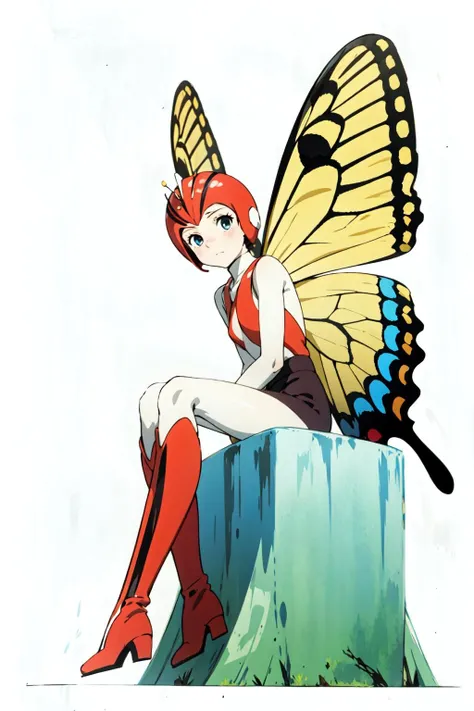 masterpiece, best quality, solo,1girl,looking at viewer,city,anime style,minigirl,
<lora:microageha:0.8>microageha,butterfly wings,boots,helmet,sittng,