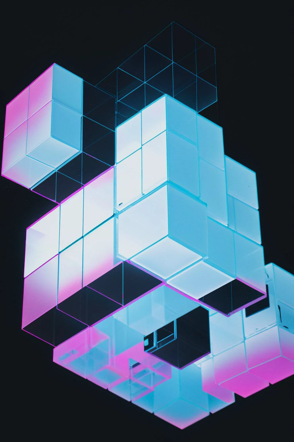 <lora:bb3l15:1> an abstract chromatic aberration pattern made of white cubes over black background
