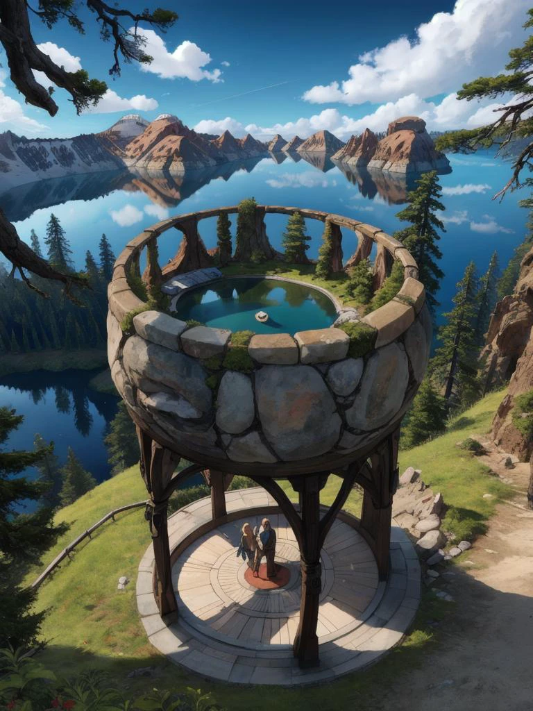 Ring, crater lake, cypress,facade <lora:RingArt_Sora:1@0,.5@.4>