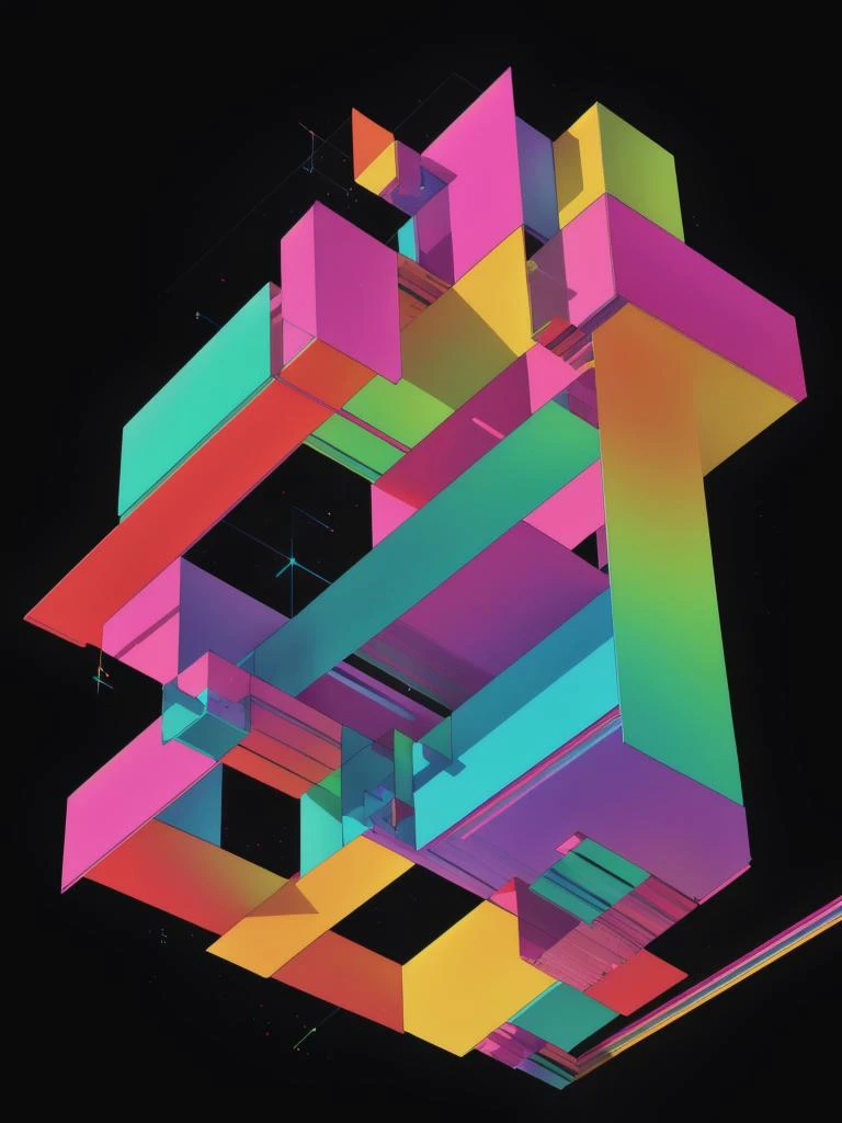 bb3l15, a colorful diagonal abstract structure made of Prism and over a square black background <lora:bb3l15:1>