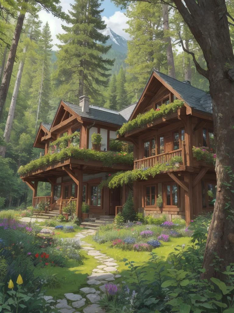 ((An outside)) Long Shot of a dense mandala forest rich of alpine plant