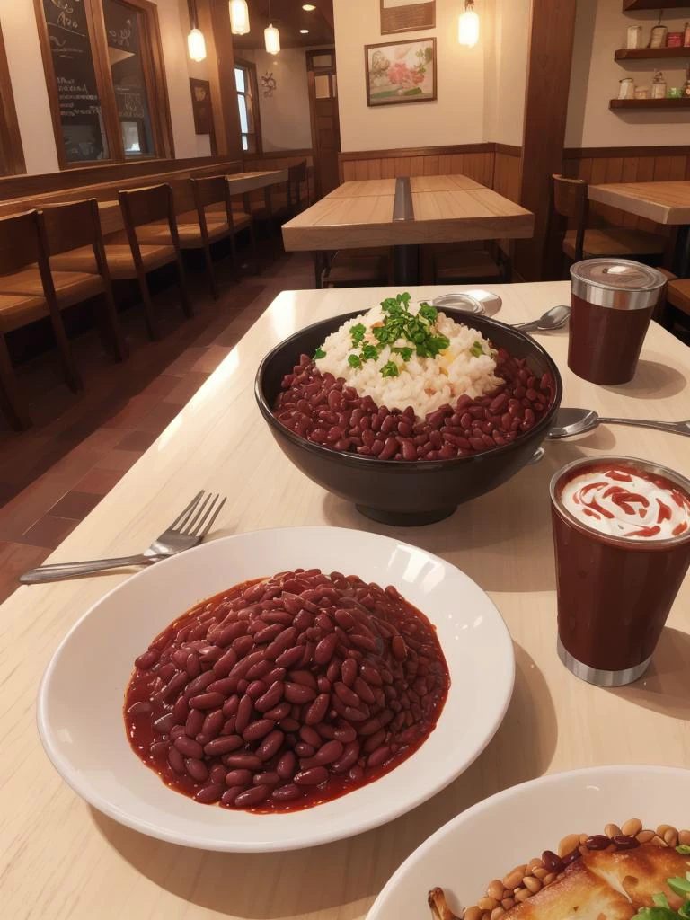 A Medium Shot, of a adzuki beans on the table of a cozy place to eat
