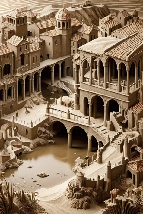 ral-sand,<lora:ral-sand:1>,
An enigmatic nod to Escher's work:1.2,this artwork blurs the boundaries between realism:1.1 and abstraction:1.1,transforming geometric shapes:1.1 into a surreal and paradoxical landscape:1.2,art by escher,<lora:Escher_Blend:0.75>,