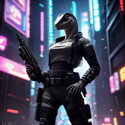 (Highest Quality, 4k, masterpiece, Amazing Details:1.1), cyberpunk soldier ((lizzard)) woman  (neo tokyo cyberpunk). holding a gun,  in a dynamic epic  gunfight, post apocalyptic  outfit, (full body:1.3)  Shallow Depth of Field, E671, lens 50mm f/2.0, (photorealistic:1.3), ((raw photo))