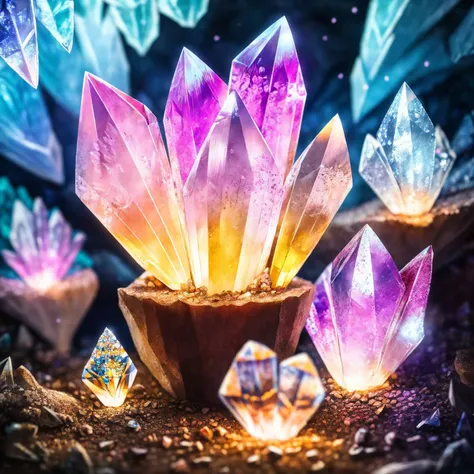 beautiful ((crystal cave)), with glowing mushrooms, dust , and fireflies
BREAK
(masterpiece, best quality, ultra realistic, 4k, 2k, (intricate, high detail:1.2), film photography, soft focus,
RAW photo, photorealistic, analog style, subsurface scattering, photorealism, absurd res), ((closeup))