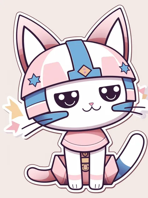 ((a cute cat soldier)), warzone, explosions, masterpiece, best quality, Sticker, Cute sticker, Kawaii sticker, die-cut, plain background, illustration minimalism, vector, pastel colors, kawaii