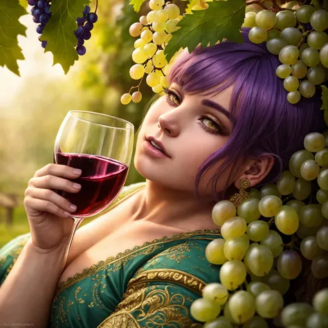 ((god bacchus)), trinking wine ,(hair made of grapes), on a festival with nymps, overgrown ruins , fantasy setting , drunken state
BREAK
(masterpiece, best quality, ultra realistic, 4k, 2k, (intricate, high detail:1.2), film photography, soft focus,
RAW photo, photorealistic, analog style, subsurface scattering, photorealism, absurd res),