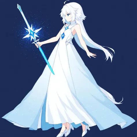 1girl, long dress, white dress, white hair, blue eyes, light particles, holding weapon, holding sword,
fgo sprite, full body, standing
<lora:fgo_sprites_xl_lora-step00007000:1>