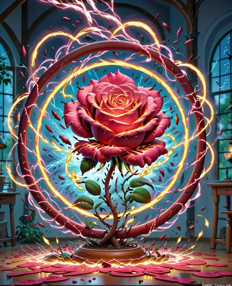 DonMC4745tr0ph1cXL rose madder magical circle lightning,   <lora:DonMC4745tr0ph1cXL:1>