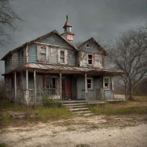 a cinematic HDRI wooden shack. Ramshackle house. Movie still. atmospheric, creepy, haunted.  Rimlight.