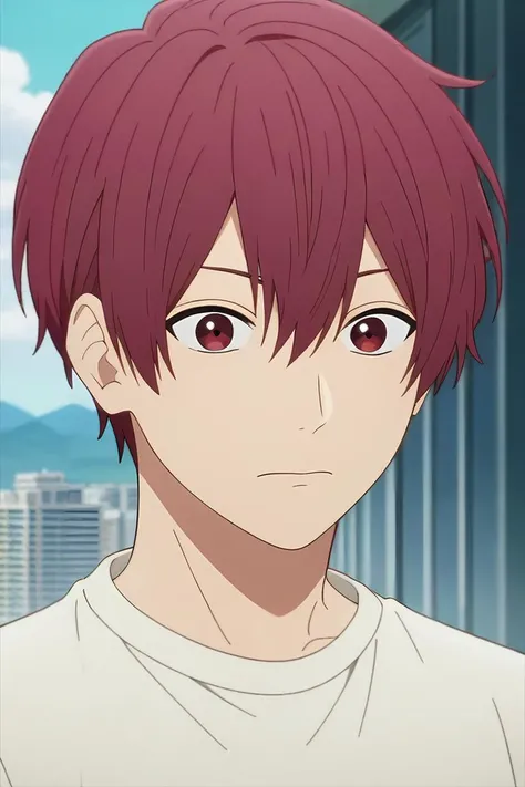 score_9, score_8_up, score_7_up, source_anime, rating_safe, intricate details, anime screencap, anime coloring, , , , 1boy, solo, male focus, <lora:souma_shiki_pony:0.84>, souma_shiki, red hair, red eyes, short hair, hair between eyes, bangs, close-up, mountaintop city, indoors, holding object, wavy mouth, closed mouth, , <lora:sdxl_lightning_8step_lora:1>