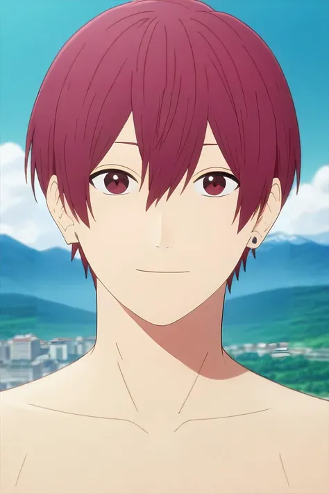 score_9, score_8_up, score_7_up, source_anime, rating_safe, intricate details, (photorealistic:0.6), looking at viewer, , 1boy, solo, male focus, <lora:souma_shiki_pony:0.98>, souma_shiki, red hair, red eyes, short hair, hair between eyes, bangs, symmetry, mountaintop city, dark, legs together, seductive smile, , <lora:sdxl_lightning_8step_lora:1>