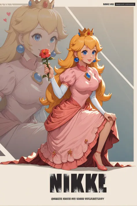 score_9, score_8_up, score_7_up, score_6_up, BREAK IncrsNikkeProfile,princess peach, full body, zoom layer, one knee, holding flower,dress,smile,<lora:NikkeProfileV2_XLPD:0.8>