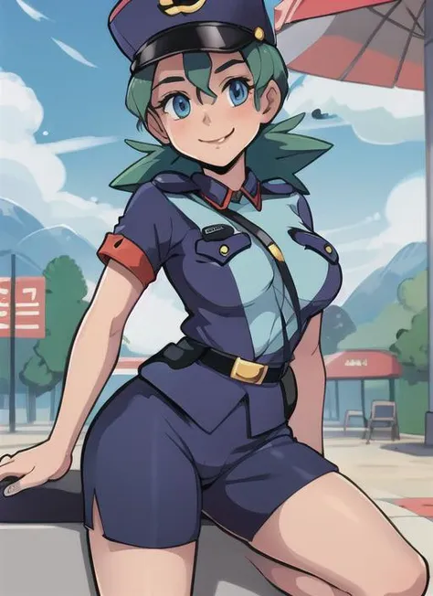 upperbody,1girl,solo,pinup,(detailed eyes),detailed face,looking at the viewer,highly detailed,beautiful,,sexy,seductive,sultry,grinning    <lora:OFFICERJ:.7> officer jenny, pokemon, police uniform