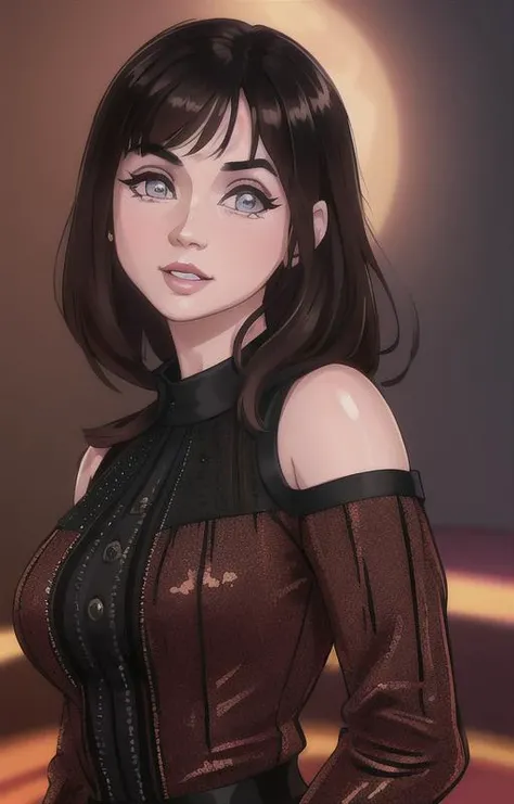 Evelyn,short brown hair,makeup,eyes half open,upper body,looking at viewer,black dress with white line,long sleeves,collarbone,dress skirt, dress lift, panties, cameltoe, pussy juice, wet legs, spread legs, shy,
(insanely detailed, beautiful detailed face, masterpiece, best quality) cinematic lighting,