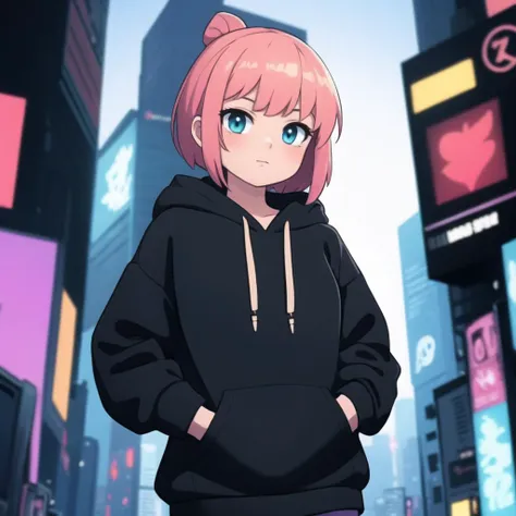 masterpiece, best quality, 1girl, cyberpunk, (sfw:1.2), oversized hoodie