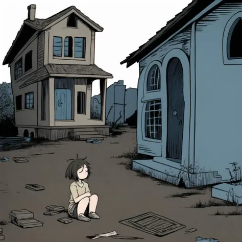 masterpiece, best quality, <lora:Dr. Seuss Gloomy-000008:0.8>, 1girl, depressed, abandoned house