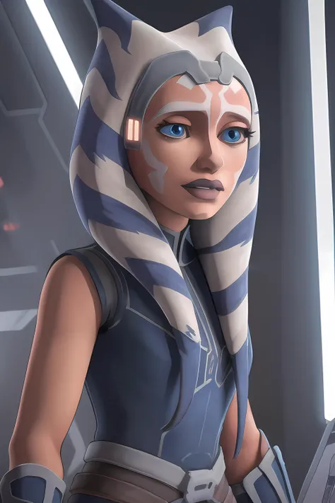 ahsokatano, (8k, RAW photo, best quality, masterpiece:1.2), (intricate details), perfect eyes, perfect face, perfect lighting, beautiful, (masterpiece:1.2), (best quality:1.2), 1woman, mature, clone wars style, solo, look at viewer, oreange skin, makeup, <lora:ahsokatano-10:0.75>, face portrait