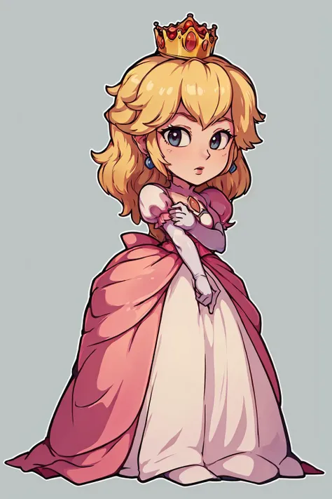 (best quality, masterpiece),
(princess peach), simple background, full body, (solid outline:1.2), <lora:peach:0.5>,<lora:easy_sticker:1>