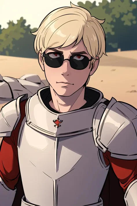 best quality, afterglow, 4k, ((masterpiece)), extremely detailed, 8k, trending on ArtStation, Intricate, High Detail, Sharp focus, good hands, nice hands, <lora:GoodHands-beta2:1>, 1boy, (adult male), (muscular male), davestrider <lora:davestrider-21:0.7>, blonde hair, sunglasses, shades, (((knight))), (((armor))), (((plate armor)))