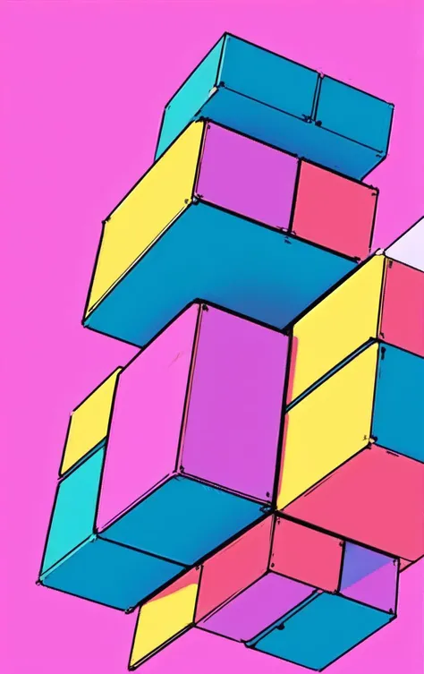 bb3l15, a colorful diagonal abstract structure made of Cube and over a decagon pink background <lora:bb3l15:1>,
