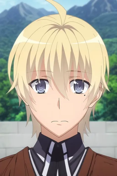 score_9, score_8_up, score_7_up, source_anime, rating_safe, intricate details, anime screencap, , official style, looking at viewer, depth of field, 1boy, solo, male focus, <lora:yuuto_kiba_pony:0.9>, yuuto_kiba, blonde hair, grey eyes, high school dxd hero, short hair, hair between eyes, mole, mole under eye, close-up, mountain, noon, arms behind back, wavy mouth, closed mouth, timber costume, <lora:sdxl_lightning_8step_lora:1>