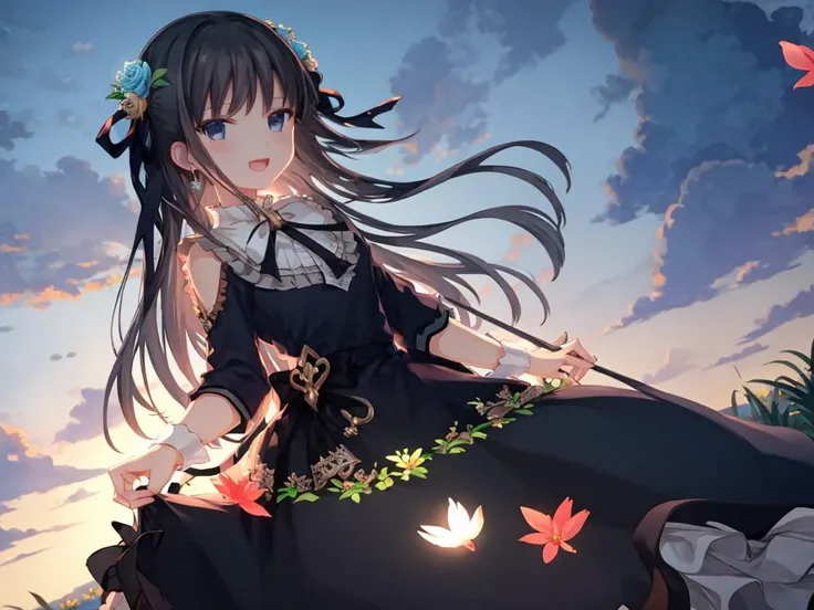 (Masterpiece, best quality:1.4), (ultra-detailed),God rays, ray tracing, beautiful detail eyes, extremely detailed,extremely detailed CG unity 8k wallpaper,illustration,lens 135mm,f1.8,depth of field
,((solo)),an extremely delicate and beautiful girl,cute,bright and detailed eyes,long hair flowing with the wind,long bangs between eyes,messy hair,payot,lateral braid,wet white dress with gold decoration,wrinkled skirt,tulle lace white skirt,beautiful hair ornaments,delicate wet skirt,bare legs,blush,happy,:d,cowboy shot,blush,((1girl)),
(drizzle),(flower field),nature, painting, water spray,Flowers and grass meadow, sunset, blue sky,river, splashing water,(falling petals),((transparent dress))